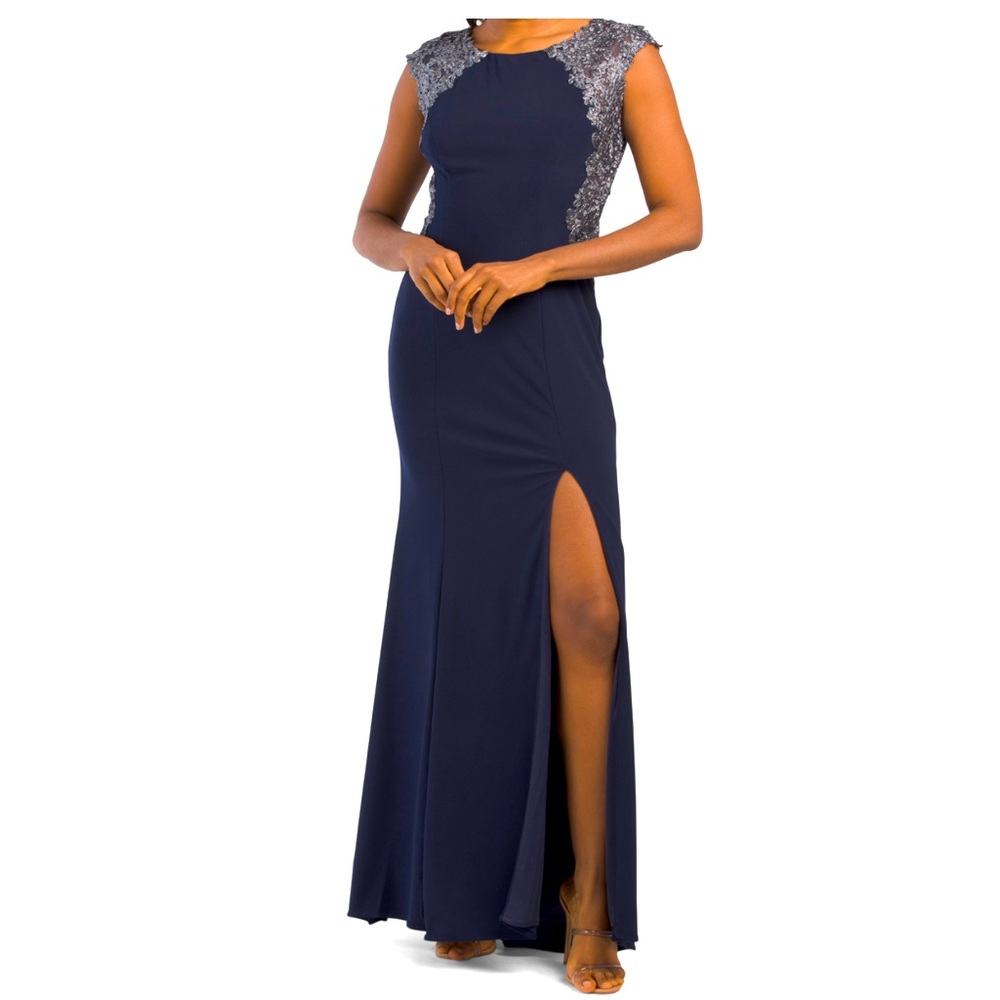 XScape Navy Cap Sleeve Gown